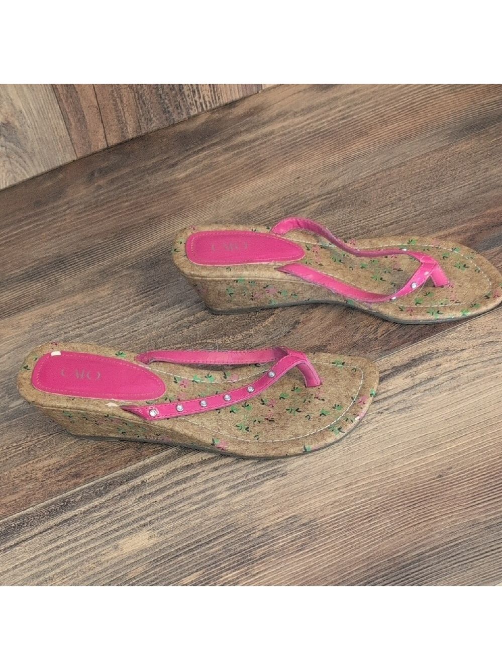 Cato Chic Pink Floral Wedge Sandals 7